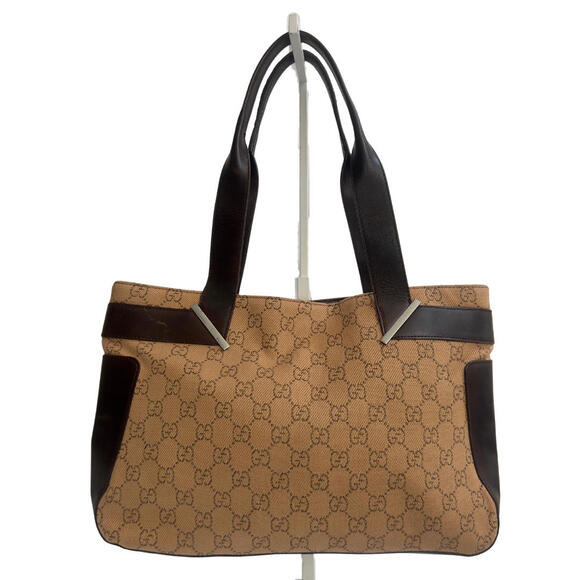 Gucci Tote Bag Mini GG Brown & Beige Denim Brown Leather Trimmed - Picture 1 of 14